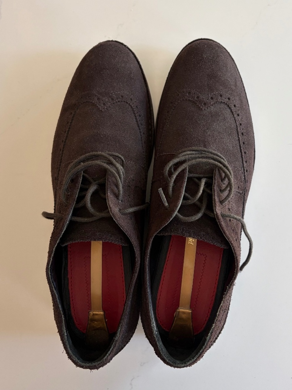 Bugatchi Dark Brown Suede Wingtip Derby Brogue β Size 10
